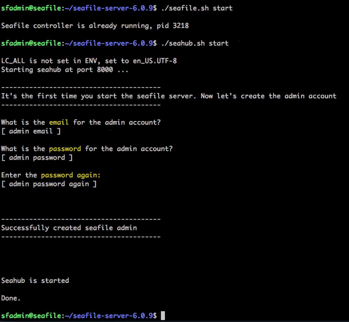 First time starting Seafile First time starting Seafile