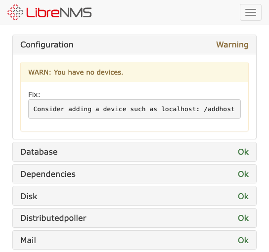 LibreNMS validation page LibreNMS validation page