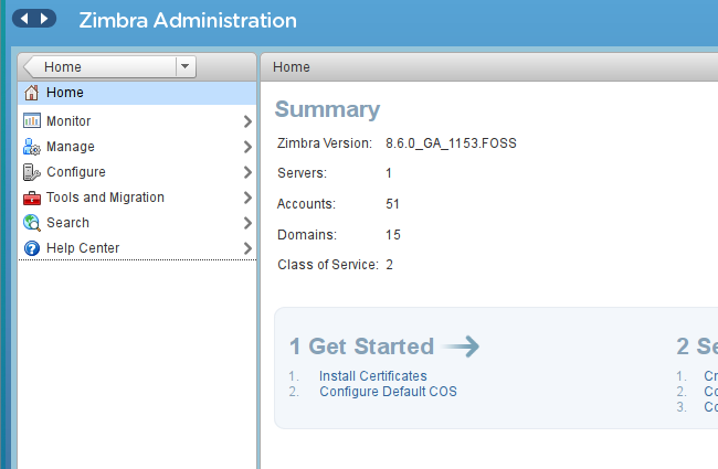 Zimbra admin console Zimbra admin console